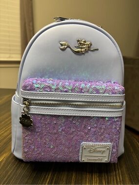 Loungefly Lavender Sequin Mini Backpack with Gold Mermaid Accent